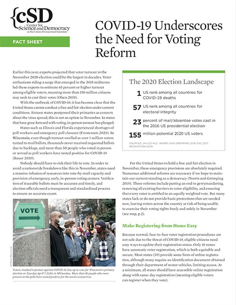 cover of COVID-19 and voting national fact sheet