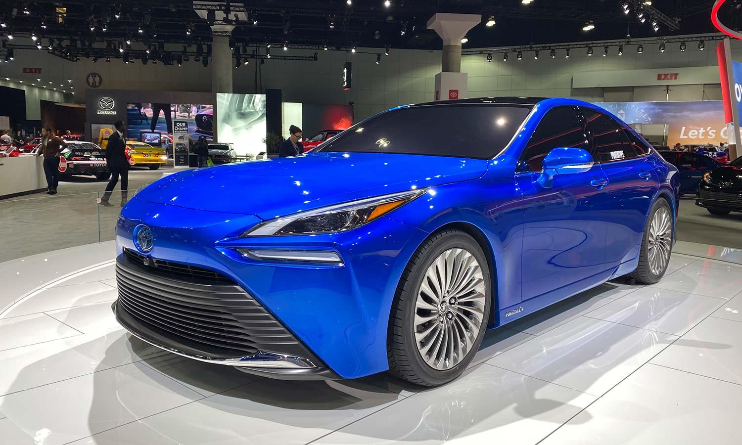 blue Toyota FCEV at the 2019 LA auto show