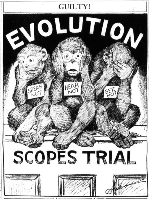 A cartoon showing three monkeys with the labels "speak not," "hear not," and "see not."