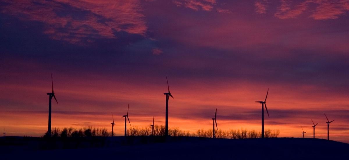 Wind turbines and a sunset