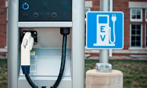 Electric vehicle charging station on Indiana University campus