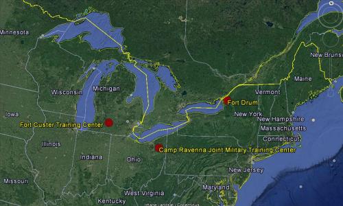 Map showing proposed missile defense sites in the eastern US