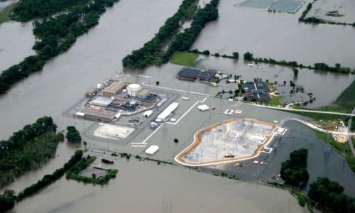 Aerial view of flooded Fort Calhoun nuclear power plant