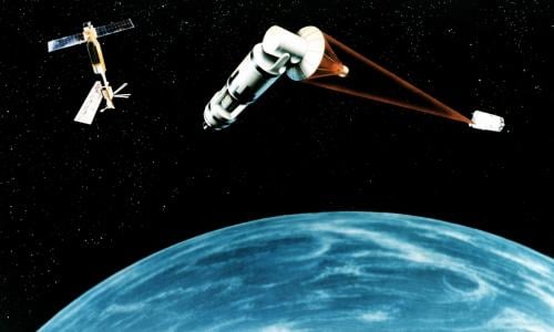 An illustration of a satellite weapon