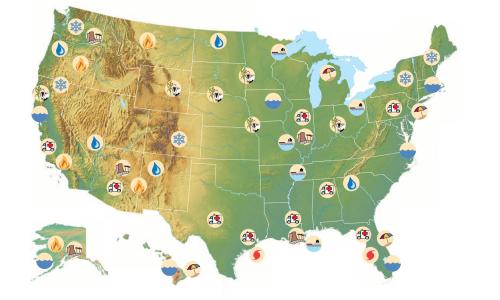 Map highlighting regional climate impacts in the US
