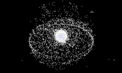 Image from slideshow showing high level of space debris in 2005