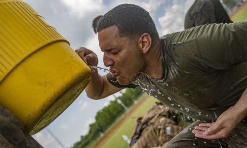 thirsty solider drinking water