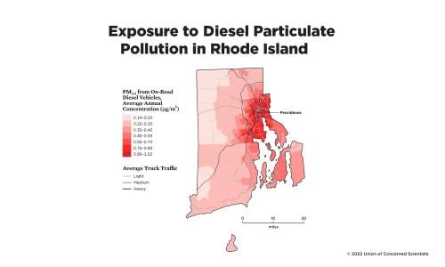 map of Rhode Island showing exposure to diesel particulate pollution 